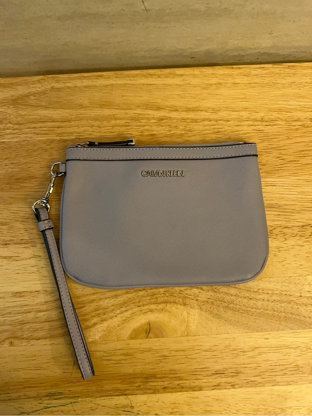 Calvin Klein Saffiano Leather Wristlet Pouch Dove Grey
